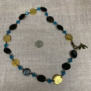 Cecile Jeanne Black Gold Hammered Thumbprint Beaded Necklace